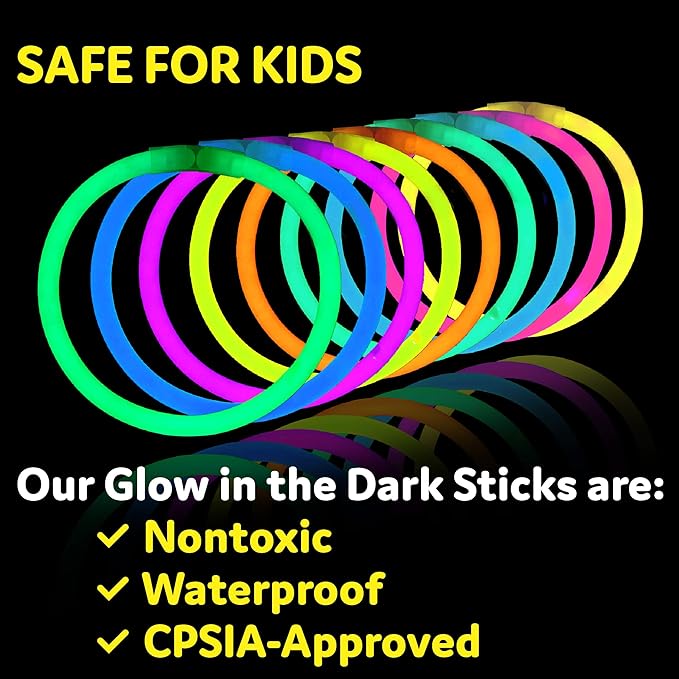 PartySticks Glow Sticks Party Supplies 200pk - 8 Inch Glow in the Dark Light Up Sticks Party Favors, Decorations, Neon Party Necklaces and Bracelets with Connectors