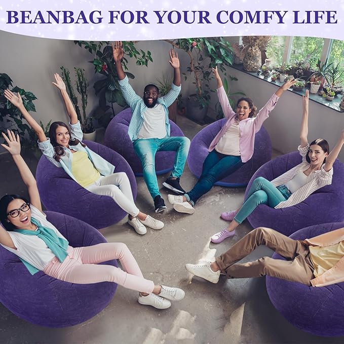 Realspring Inflatable Bean Bag Chairs Outdoor Blow up Camping Chairs Inflatable Lazy Sofa Folding Portable Bean Bag Loungers Couch for Movie Night(Blue,6 Pcs)