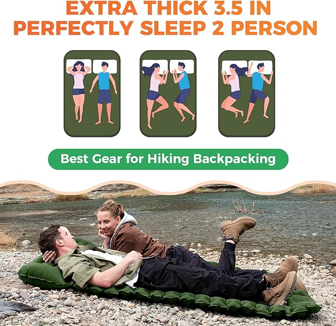 KingCamp Sleeping Pad for Camping, Ultralight Connectable Inflatable Sleeping Pad Camping Mattress with 6.3" Built-in Pillow & Foot Pump for Backpacking Hiking Tent Cot