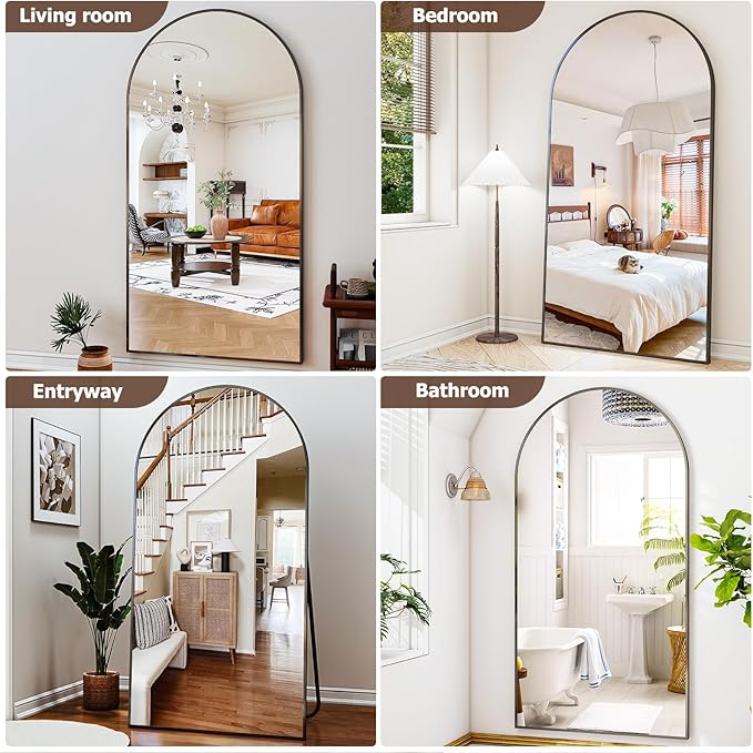 41"x81" Extra Large Arched Full Length Mirror - Leaning Mirror Arch Wall-Mounted Mirrors - Aluminum Alloy Frame Modern Simple Home Decor - for Living Room Bedroom Cloakroom