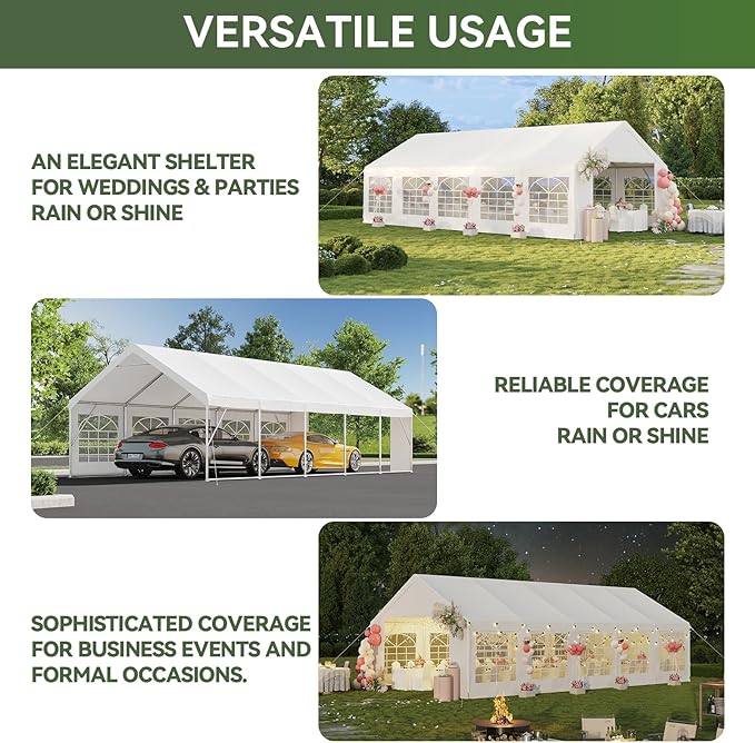 Aoxun 32x16 Party Tent Canopy for Weddings Waterproof Event Tent with Removable Sidewalls &Roll-up Door, Heavy-Duty Steel Frame for Outdoor Weddings, BBQ, Birthday Parties, & Camping,White