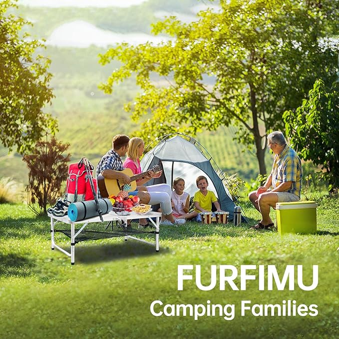 Medium Folding Table,2 Adjustable Height Foldable Table,3Ft Portable Camping Table,Outdoor Folding Table with Net Mesh,Folding Beach Table,White Metal Folding Table for Patio BBQ Backpacking