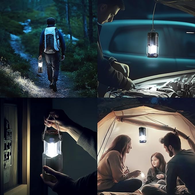 4 Pack Collapsible LED Camping Lantern, Consciot USB C Rechargeable and Battery Powered 2-in-1 Emergency Light with Flashlight and Magnetic Base, Power Outages Hurricane Supplies Survival Kits