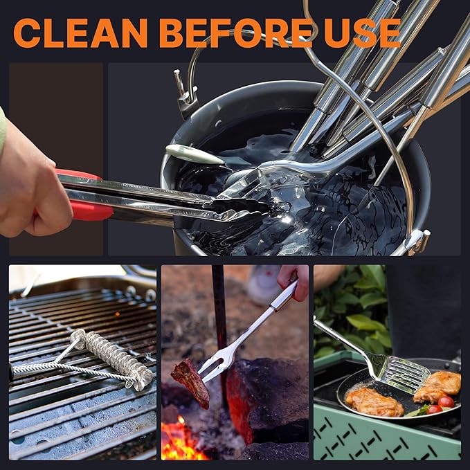 Camping Cooking Utensils Set Grilling Cookware Camp Kitchen Rotating Marshmallow Roasting Sticks BBQ Forks, Portable RV Camping Essentials Camper Must Haves for Cookouts Open Fire Pit