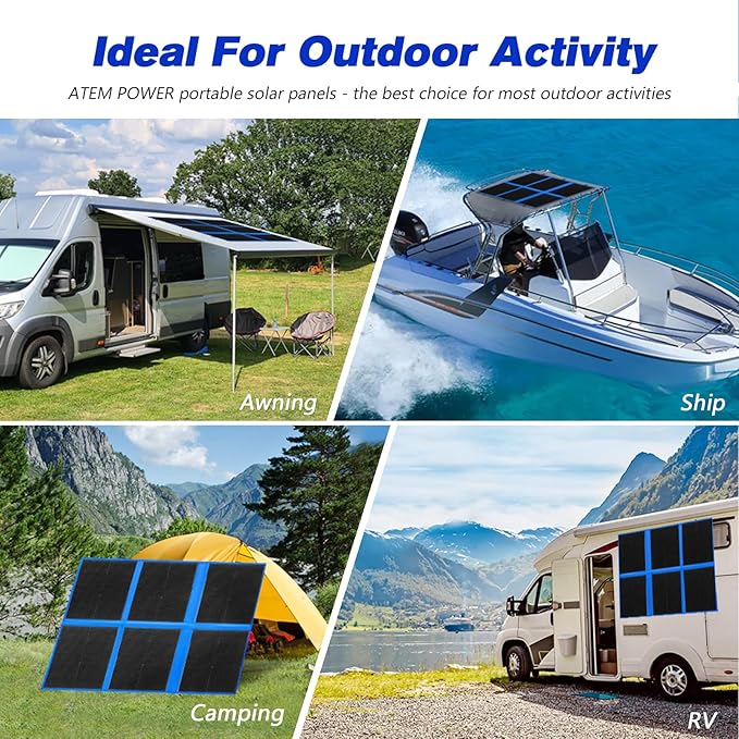 ATEM POWER 300W Portable Solar Panel, Foldable Solar Panel HPBC Chip, 20A MPPT Charger Controller 5V USB Output for 12/24V Battery/Power Station Outdoor Camper RV Hiking Durable Anti Cracking Coating