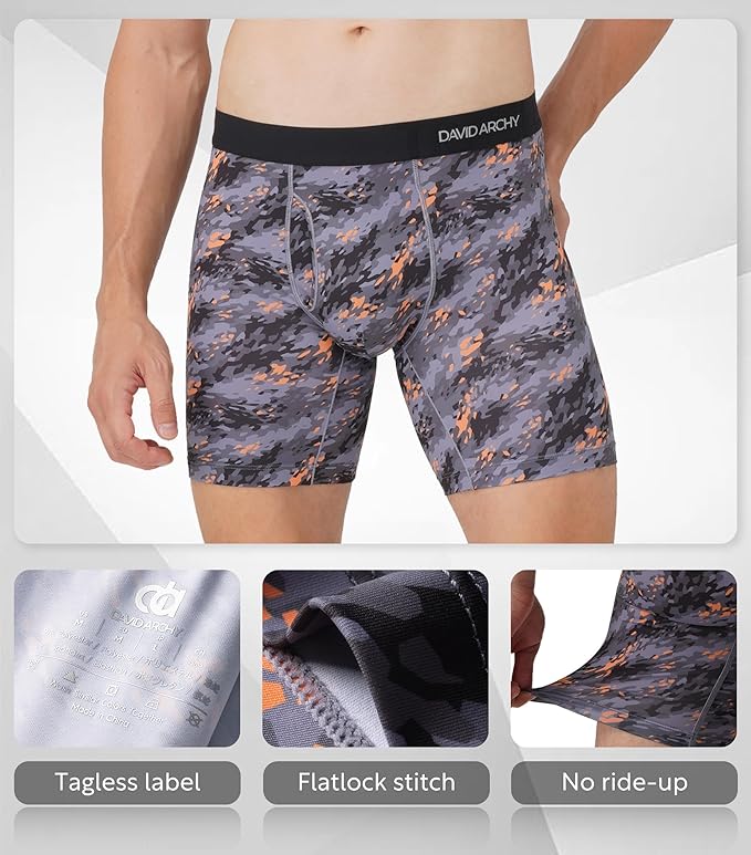 DAVID ARCHY Mens Performance Boxer Briefs 3 Pack, 3D Support Pouch & No Ride-Up Design Moisture-Wicking Sport Underwear