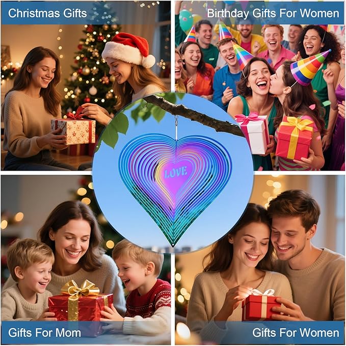 18 inch Wind Spinners Outdoor, Metal Hanging Bird Reflectors for Outside Stainless Steel Sparkly Bird Devices to Scare Birds Away from Yard Decoraction Patio Art Whirligig Love Gifts