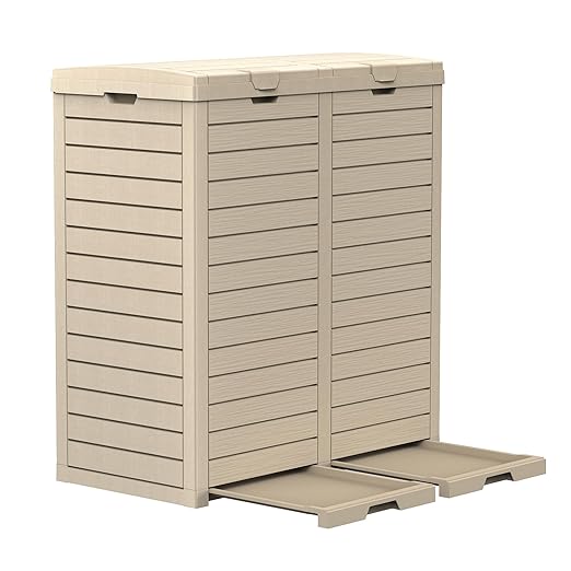 Vixzen 68Gallon Outdoor Trash Can with Lid,Waterproof Resin Waste Bin,Lightweight,Large Sturdy Garbage Bin for Patio,Kitchen,Backyard,Gray