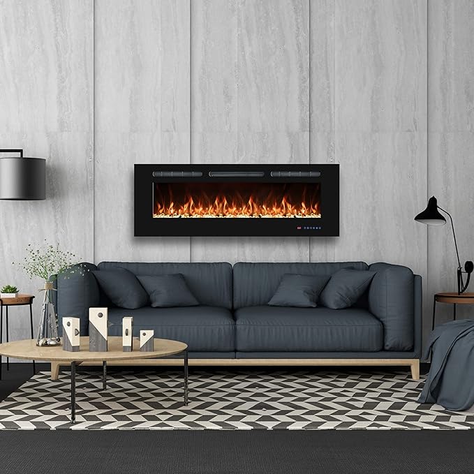 50" Electric Fireplaces Inserts, Recessed & Wall-Mounted Fireplace Heater with Thermostat, Multicolor Flames,Timer, Log & Crystal, 750/1500W