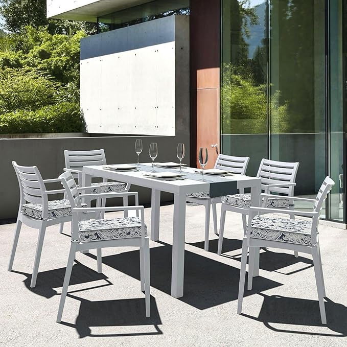 LVTXIII Patio Chair Cushions 19"x19"x3", Water-Repellent Outdoor Seat Cushions for Patio Furniture, Square Chair Pads with Ties for Home Garden Decoration, Set of 2, Damask Lapis