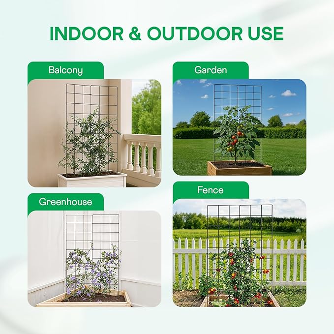 IDZO 2-Panel Folding Trellis, Basic Metal Decoration Trellis for Climbing Plants Outdoor, Tall Metal Plant Trellis with Steel Frame, Panel Trellis Garden Lattice for Vines & Vegetables