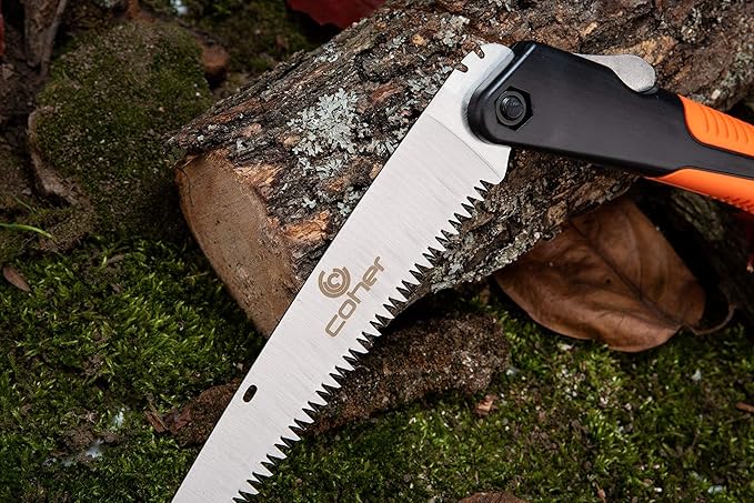 Folding Hand Saw for Tree Pruning, Camping, Gardening, Hunting. Cutting Wood, PVC, Bone with Ergonomic Handle Design