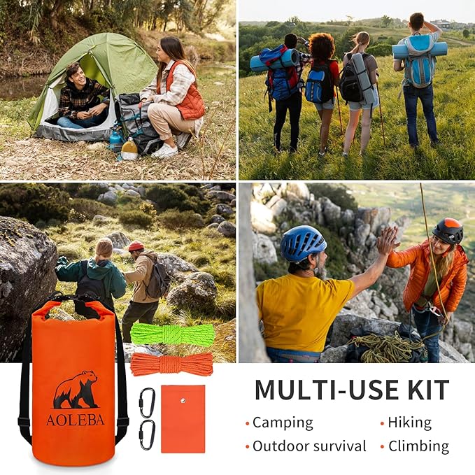 AOLEBA Bear Bag Hanging System Kit, Ultralight Bear Canister for Backpacking, Camping Food Storage Bear Proof Food Storage, 10L Bear Food Bag Survival Bag with Reflective Paracord Rope for Outdoor