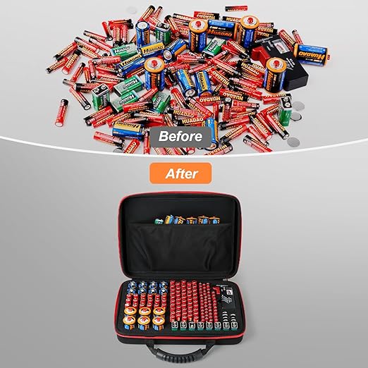 Battery Organizer, Battery Organizer Storage Case with Tester BT-168, Waterproof Battery Holder Box Holds, Battery Case Organizer 165+ AA AAA C D 9V Batteries (Batteries are Not Included)