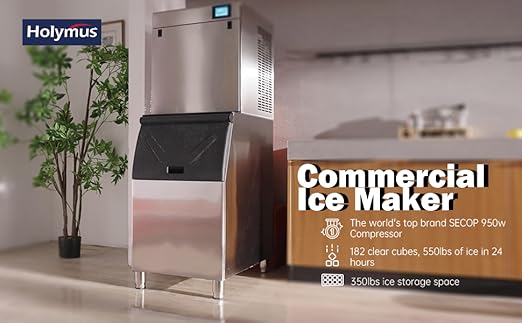 22" Commercial Ice Maker Machine 550LBS/24H with 350LBS Storage Bin, 990W SECOP Compressor, 182 Full Cube Ice Ready in 8-15 min, Air Cooled, Industrial Ice Machine for Business
