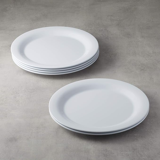 Amazon Basics Melamine (Plastic) Plate, 6 Piece Set, 10.5 in, White (Previously AmazonCommercial brand)