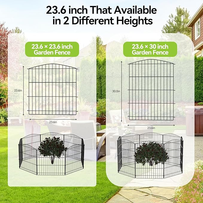 INJOPEXI Garden Fence 12 Panels 23.6ft (L)×30in (H) Decorative Garden Fences with 11 Panels + 1 Gate, No Dig Animal Barrier Fencing Rustproof Metal Wire Temporary Dog Fence Border for Outdoor Yard
