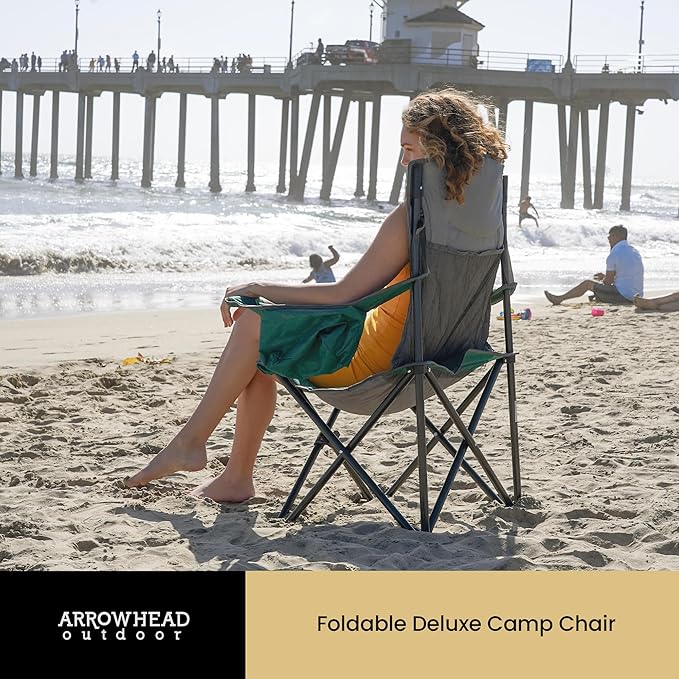 ARROWHEAD OUTDOOR Portable Folding Camping Quad Chair w/ 6-Can Cooler, Cup & Wine Glass Holders, Heavy-Duty Carrying Bag, Padded Armrests, Headrest & Seat, Supports up to 550lbs, USA-Based Support