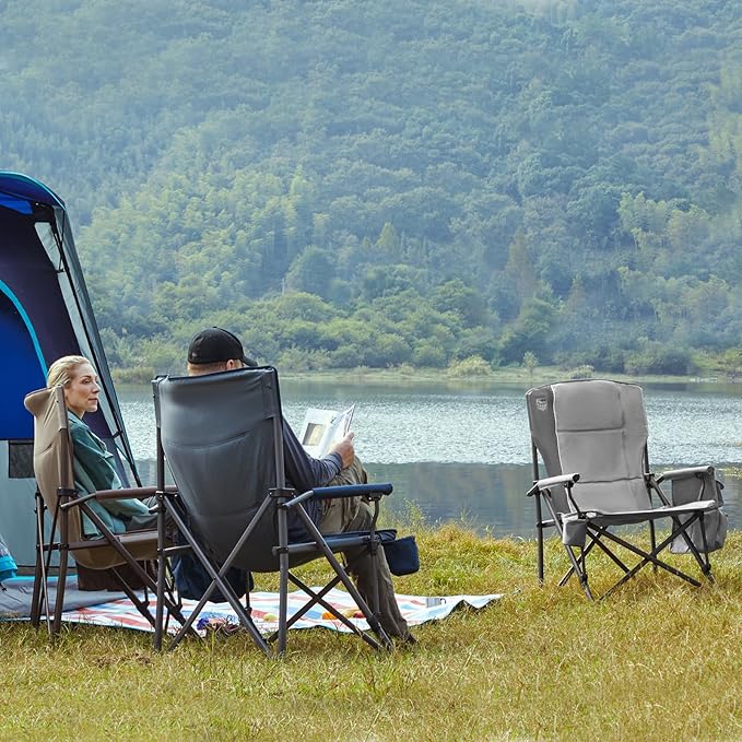 TIMBER RIDGE Oversized Folding Camping Chair High Back Heavy Duty for Adults Support up to 500lbs with Cup Holder, Side Pocket Cooler Bag