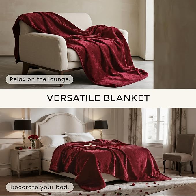 gogobunny Waterproof Bed Blanket, Reversible Sherpa Fleece Throw Blanket for Dog Puppy Cat, Furniture Cover Protects Bed Couch Sofa from Liquid Pee and Pet Fur (Romantic Red, 50x60 inches)
