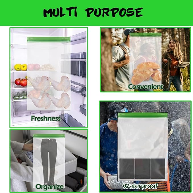 2 pack Bear Bags for Food Backpacking, Double Seal Reusable Odor Barrier Storage Bags Camping, 7.87 Mil No-Odor Zipper Barrier Bags Fit Home Organization, Food Storage,Freezer Safe (12x20in)