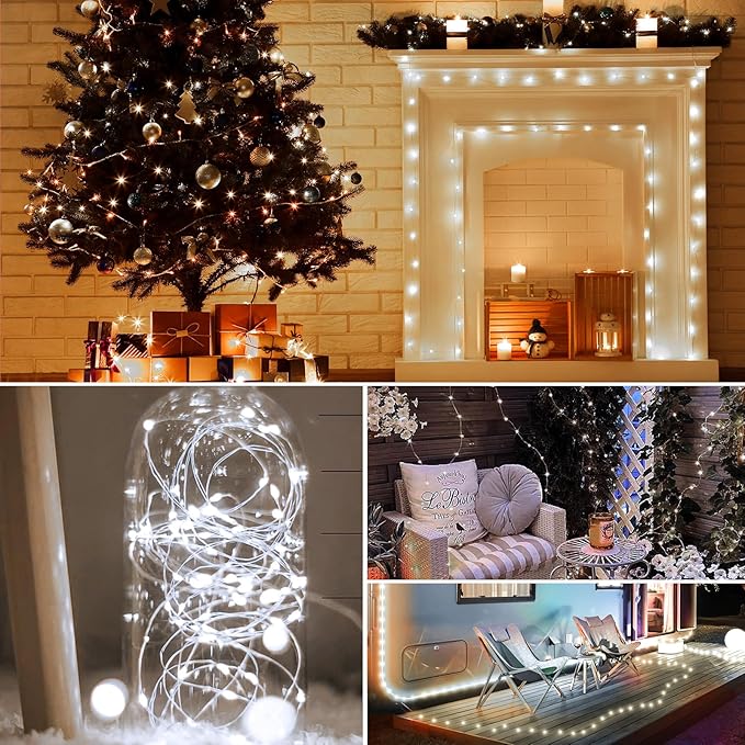 50LED Fairy Lights USB & Battery Powered 2Pack, 16FT White Fairy String Lights with 8 Modes & Timer, Cuttable Copper Wire Waterproof Twinkle Light Indoor Outdoor for Bedroom Wedding Christmas Decor