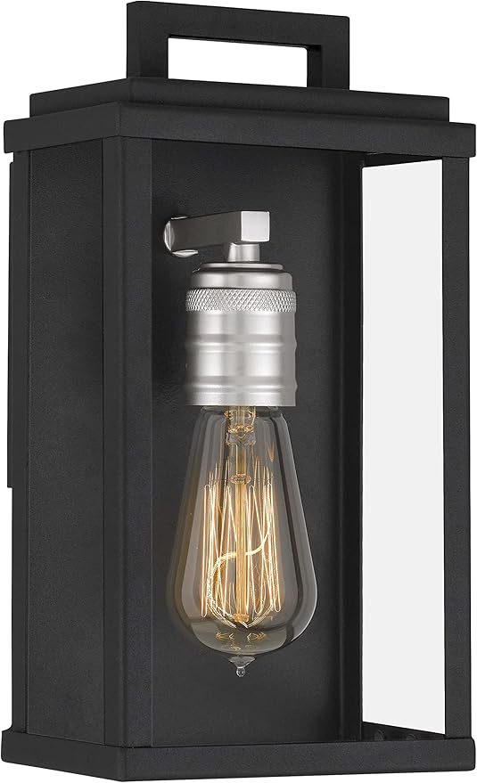 Eva Outdoor Lantern - 1-Light Exterior Wall Fixture with Clear Glass Shade, Matte Black Finish, Weather Resistant for Entryway, Doorway, Corridor, Balcony