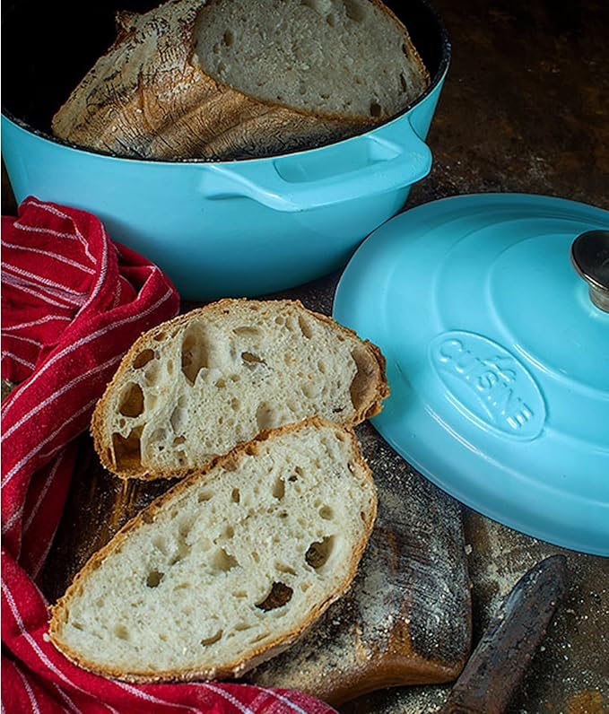 La Cuisine Enameled Cast Iron Dutch Oven Casserole Dish Pot with Lid, 2.1 QT 7.8" /20cm Dia. Internal Matte Black Enamel Coating, 2-tone Teal Enamel Exterior, Oven Safe up to 500° F for bread baking