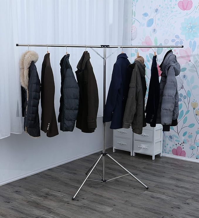 Foldable Portable Space Saving Clothes Drying Rack, Heavy Duty Stainless Steel Laundry Drying Racks, Adjustable High Capacity Garment Rack, with Windproof Hooks.