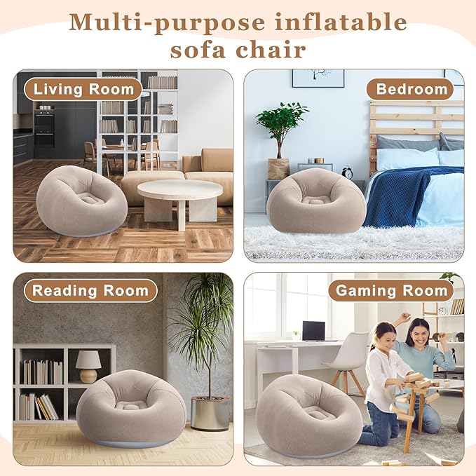 Realspring 9 Pcs Bean Bag Chairs for Adults Inflatable Chairs with Electric Air Pump,Blow up Couch Folding Portable Inflatable Couch Lazy Sofa for Reading Living Room Camping (Coffee)