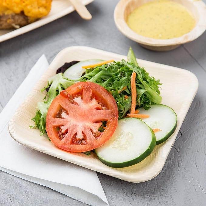 Raj Palm Leaf Bulk Plates like Bamboo plates Disposable, Decorative Compostable Tableware for wedding, Lunch, Dinner, Birthday, Camping, Outdoor BBQ (6" 200 Pack(10 Cases I 2000 Pack))