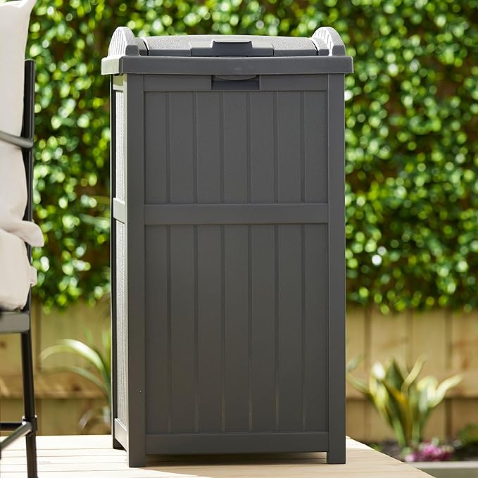 Suncast 3 Pack Trash Hideaway Refuse Container, Stylish Resin Outdoor Garbage Bin with Latching Lid, 30 to 33 Gallon Capacity, Cyberspace