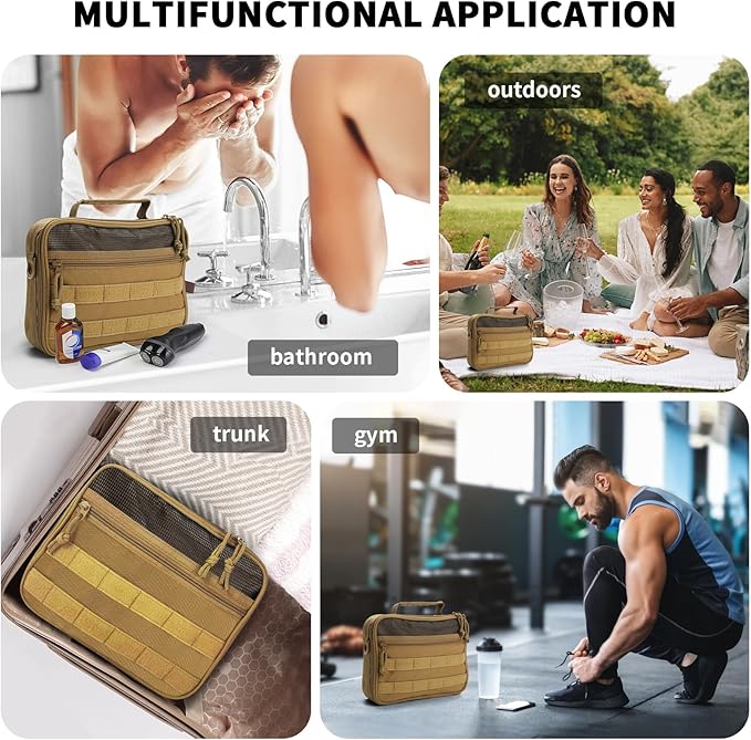 VELVEBAG Toiletry Bag for Men, Mens Travel Bag Toiletry Organizer Dopp Kit Waterproof Bathroom essentials Hanging Shaving toiletries Bag for Men Travel for Cosmetic,Toiletries Accessories, Khaki