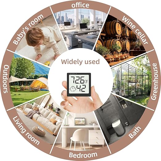 Mini Humidity Meter Hygrometer 6 Pack Room Thermometer Indoor Digital Temperature and Humidity Monitor (Black)