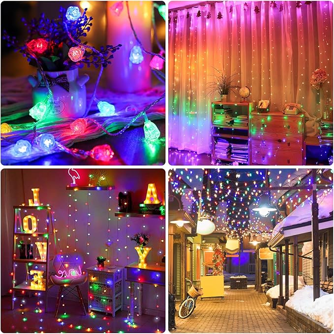 String Lights Indoor, 33 Ft 80 LED Rose Bud Lights, 8 Modes Dimmable & Timeable Fairy Light with Remote, Festival Decoration for Bedroom Living Room Wall, USB Plug, 4 Colors(Red&Yellow&Blue&Green)