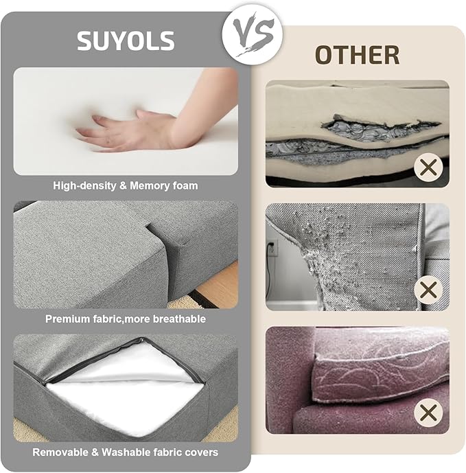 2-in-1 Folding Sofa Bed with Pillows - Folding Chair Floor Couch & Sleeping Mattress - Washable Cover & Memory Foam Sleeper Chair for Living Room/Guest Room/Apartment/Loft, Light Gray, Twin