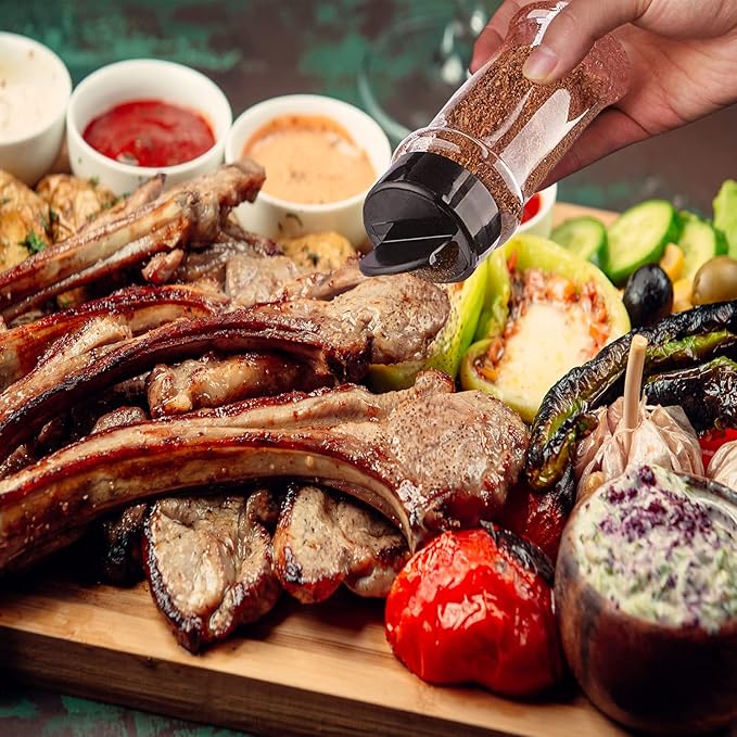 RoyalHouse 6 Pack 5.5 Oz Plastic Spice Jars with Black Cap, Clear and Safe Plastic Bottle Containers with Shaker Lids for Storing Spice, Herbs and Seasoning Powders, BPA Free, Made in USA