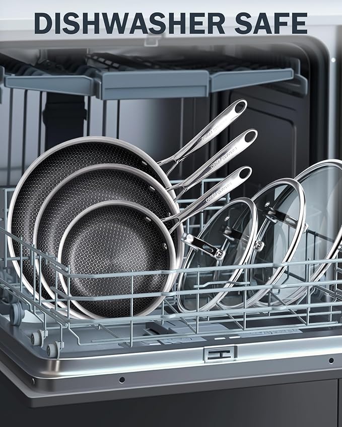 Cooks Standard Hybrid Nonstick Frying Pan Set, 10 and 12-Inch Multi-Ply Clad Stainless Steel 2 Piece Skillet with Tempered Glass Lids, Oven Safe, Compatible with All Stovetops