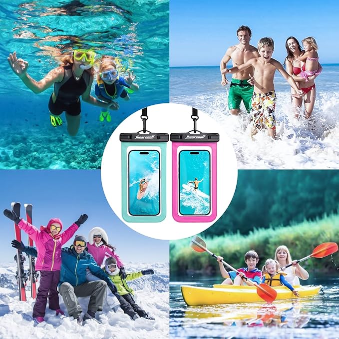 Hiearcool Waterproof Phone Pouch,Waterproof Phone Case for iPhone 16 15 14 13 Pro Max,IPX8 Phone Waterproof Pouch for Beach Cruise Ship Travel Essentials Green&Bright Red-2Pack