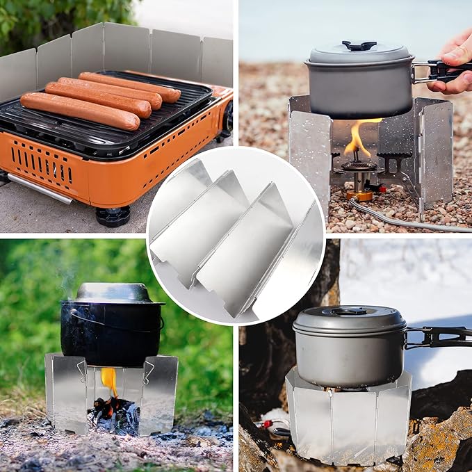 Camping Stove Windscreen 9 Plates Folding Outdoor Stove Windscreen Lightweight Windshield Heat Shield Stove Windshield for Backpacking Stove Butane Stoves Alcohol Stoves...
