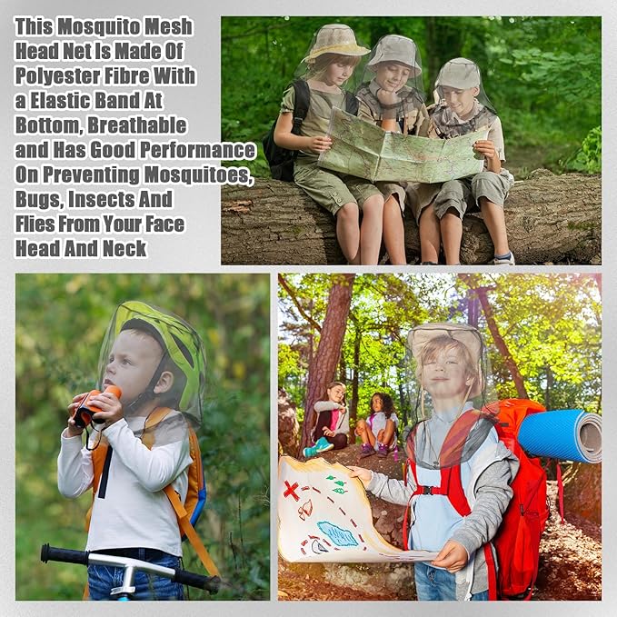 HESTYA 4 Pack Mosquito Head Net Face Mesh Protecting Net for Outdoor Hiking Camping Climbing Mosquito Fly Insects Preventing(Grey)