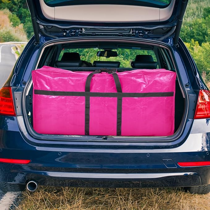 4 Pcs 66 Gallon Large Moving Bags with Zipper and Handles Foldable Storage Duffle Bags Heavy Duty Extra Large Totes for College Dorm Travel Clothes Blankets Bedding Moving (Pink)