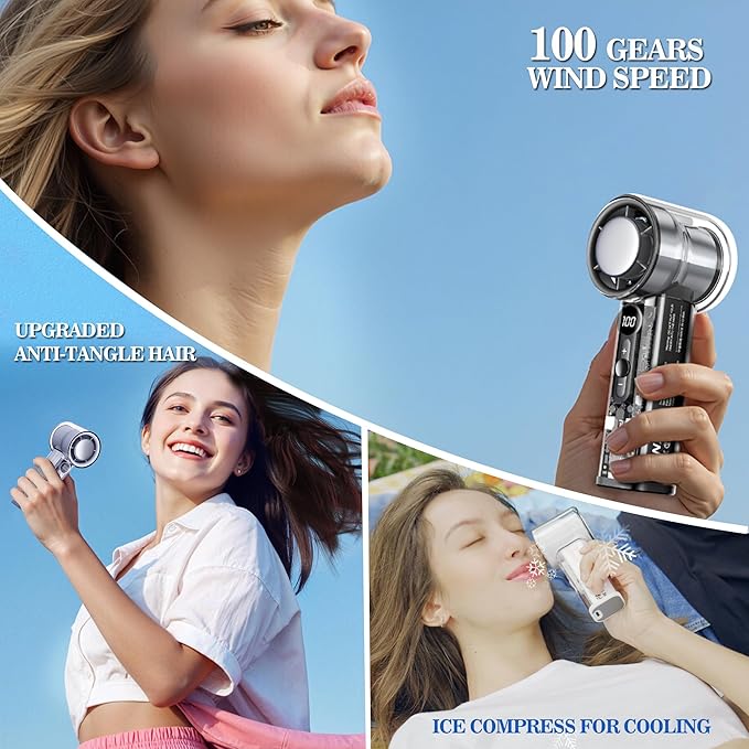 Portable Handheld Fan,Adjustable Speed(1-100),Rechargeable Personal Fan with Ice Cooler and LED Display,Portable Cooling fan for Travel/Camping/Outdoor (black)