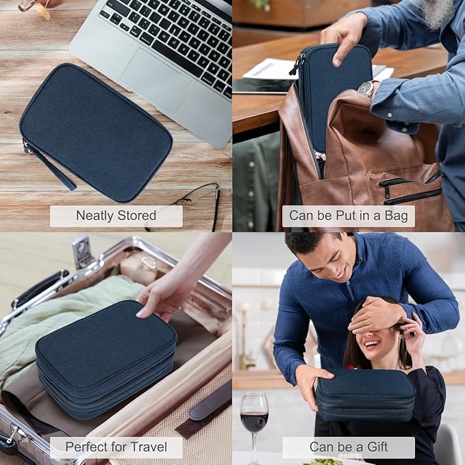 FYY Electronic Organizer, Large Travel Cable Organizer Bag Pouch Electronic Accessories Carry Case Portable Waterproof Double Layers All-in-One Storage Bag for Cable, Cord, Charger, Phone, Navy