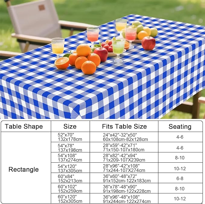 Smiry Rectangle Table Cloth, Waterproof Vinyl Tablecloth with Flannel Backing, Wipeable Buffalo Plaid Table Cover for Dining, Indoor and Outdoor (Blue & White, 54"x78")
