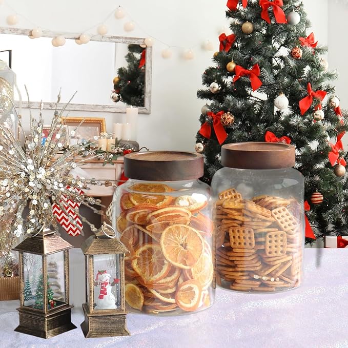 Glass Coffee Jars Spice Jar Round Storage Canister with Wooden Lid Clear Glass Food Jar for Pantry Sugar Tea Coffee Bean Spice Nuts Cookies Bath Salts (1800ml/60oz-2PACK(with spoon))