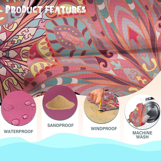 Beach Blanket Waterproof Sandproof 1-7 Adult Oversized 78 '' × 110 '' Lightweight Durable Compact Sand Free Beach Mat for Travel Camping Hiking Picnic Blanket Extra Large