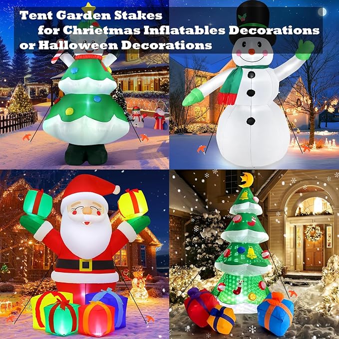 8" Tent Stakes Heavy Duty 12 Pack, Screw in Tent Stakes, Metal Threaded Camping Stakes, Ground Anchors for Canopies, Gardening and Inflatable Decor, with Storage Box and Hex Socket