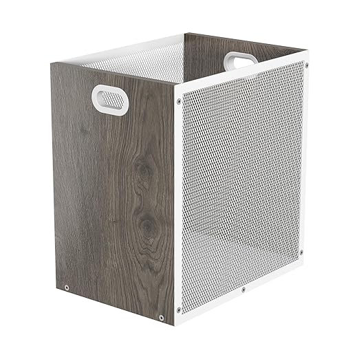Office Trash Can, Rectangular Kitchen Garbage Can, Iron and Wood Combination Bathroom Trash Can, Modern Design Wastebasket Bin for Bathroom, Laundry Room, Kitchen, Kids' Room, Dorm(4.5 Gallon)