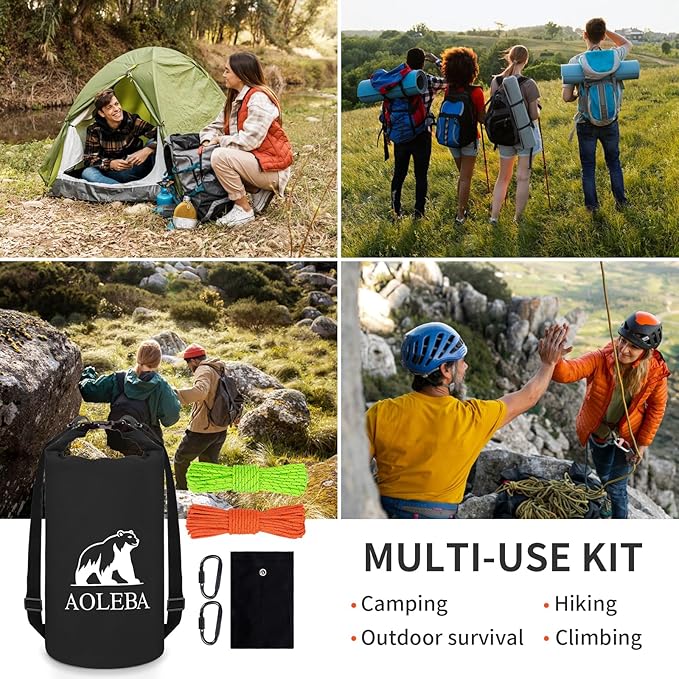 AOLEBA Bear Bag Hanging System Kit, Ultralight Bear Canister for Backpacking, Camping Food Storage Bear Proof Food Storage, 10L Bear Food Bag Survival Bag with Reflective Paracord Rope for Outdoor